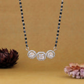 Solitaire Silver Mangalsutra with Black Beads